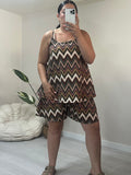 Σετ τιραντέ top & σορτς με λάστιχο - Zig Zag Print (χακί, μπεζ, ροζ, καφέ)