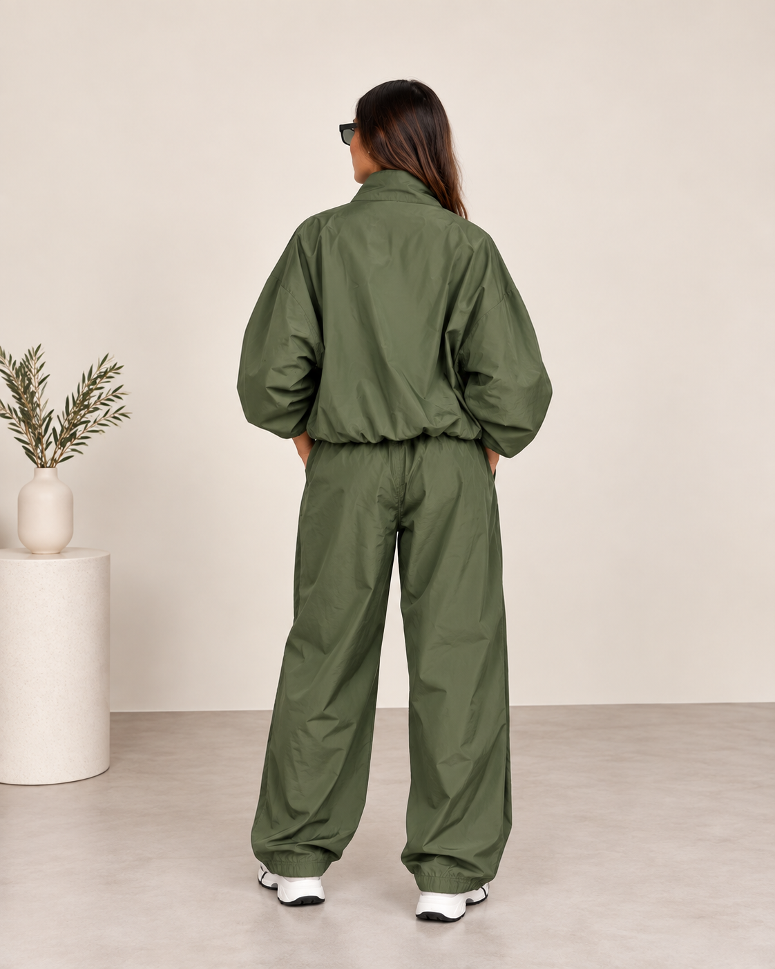 Αντιανεμικό σετ bomber jacket με παντελόνι με λάστιχο στο τελίωμα - Χακί