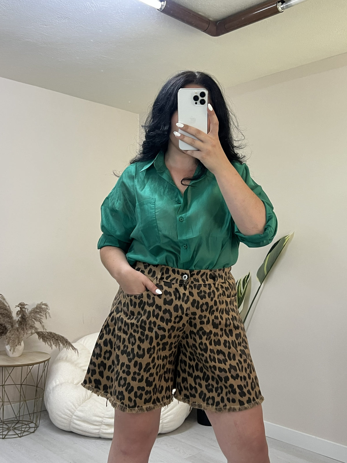 Denim leopard σορτς σε "Α" γραμμη - Καφέ