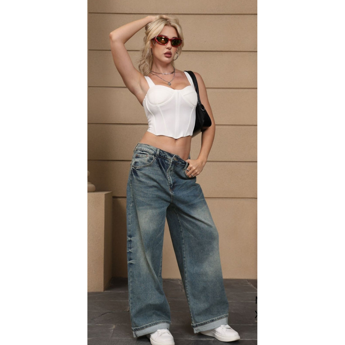 Denim wide leg παντελόνι σε φαρδυά γραμμή